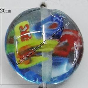 Inner Flower Handmade Lampwork Beads, Flat Round 20mm Hole:2mm, Sold by PC