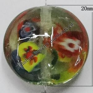 Inner Flower Handmade Lampwork Beads, Flat Round 20mm Hole:2mm, Sold by PC