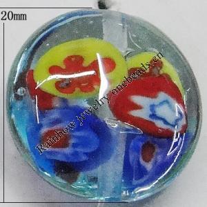 Inner Flower Handmade Lampwork Beads, Flat Round 20mm Hole:2mm, Sold by PC