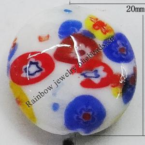 Inner Flower Handmade Lampwork Beads, Flat Round 20mm Hole:2mm, Sold by PC