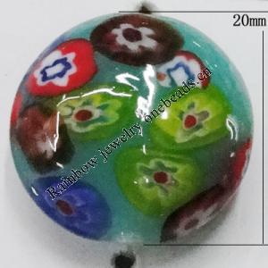 Inner Flower Handmade Lampwork Beads, Flat Round 20mm Hole:2mm, Sold by PC