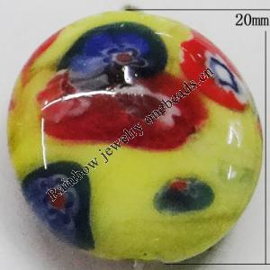 Inner Flower Handmade Lampwork Beads, Flat Round 20mm Hole:2mm, Sold by PC