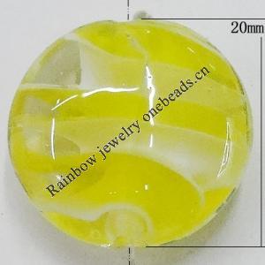 Handmade Lampwork Beads, Flat Round 20mm Hole:1mm, Sold by PC