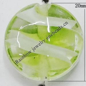 Handmade Lampwork Beads, Flat Round 20mm Hole:1mm, Sold by PC