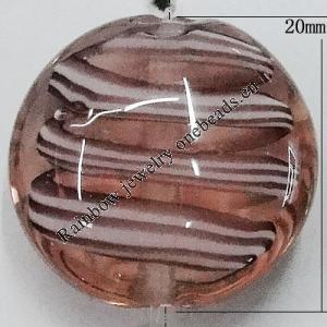 Handmade Lampwork Beads, Flat Round 20mm Hole:1mm, Sold by PC