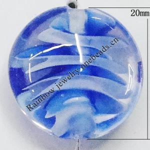 Handmade Lampwork Beads, Flat Round 20mm Hole:1mm, Sold by PC