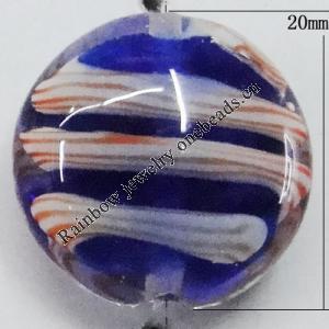 Handmade Lampwork Beads, Flat Round 20mm Hole:1mm, Sold by PC