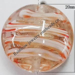 Handmade Lampwork Gold Sand Beads, Flat Round 20mm Hole:1mm, Sold by PC