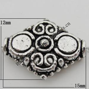 Bead Zinc Alloy Jewelry Findings Lead-free, Diamond 15x12mm, Hole:1mm, Sold by Bag