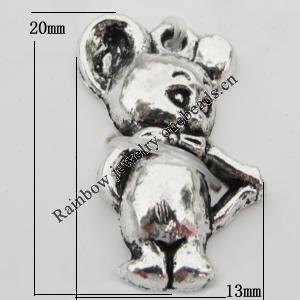 Pendant Zinc Alloy Jewelry Findings Lead-free, Animal 13x20mm Hole:1mm, Sold by Bag