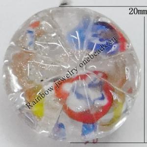 Inner Flower Handmade Lampwork Gold Sand Beads, Flat Round 20mm Hole:1mm, Sold by PC