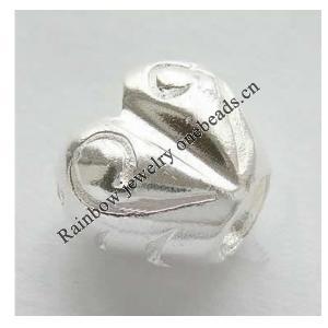 Sterling Silver Beads European Style, Heart, 12x10.6mm, Hole:Approx 4.7MM, Sold by PC