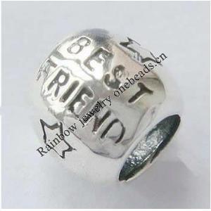 Sterling Silver Beads European Style, Drum, 8.5x7.5mm, Hole:Approx 5MM, Sold by PC