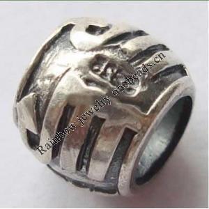 Sterling Silver Beads European Style, No troll, Drum, 9x8mm, Hole:Approx 6MM, Sold by PC