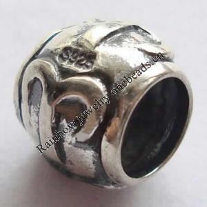 Sterling Silver Beads European Style, No troll, Drum, 9x8mm, Hole:Approx 6MM, Sold by PC