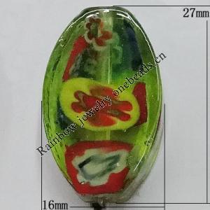 Inner Flower Handmade Lampwork Beads, Flat Oval 27x16mm Hole:1mm, Sold by PC