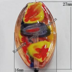 Inner Flower Handmade Lampwork Beads, Flat Oval 27x16mm Hole:1mm, Sold by PC