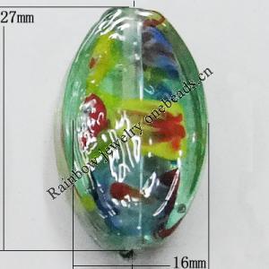 Inner Flower Handmade Lampwork Beads, Flat Oval 27x16mm Hole:1mm, Sold by PC