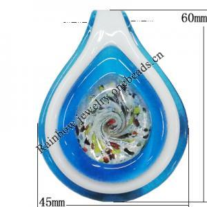 Murano Lampwork Pendants, Teardrop 60x45mm Hole:10mm, Sold by PC