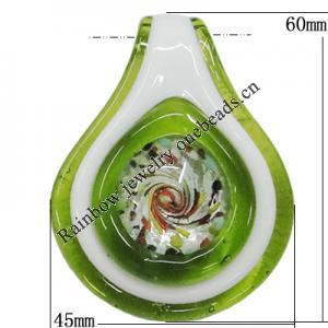 Murano Lampwork Pendants, Teardrop 60x45mm Hole:10mm, Sold by PC