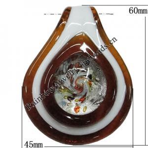 Murano Lampwork Pendants, Teardrop 60x45mm Hole:10mm, Sold by PC