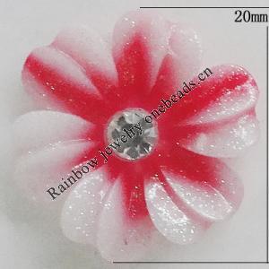 Resin Cabochons, No Hole Headwear & Costume Accessory, Flower with Acrylic Zircon 20mm, Sold by Bag