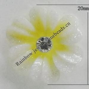 Resin Cabochons, No Hole Headwear & Costume Accessory, Flower with Acrylic Zircon 20mm, Sold by Bag