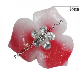 Resin Cabochons, No Hole Headwear & Costume Accessory, Flower with Acrylic Zircon 18mm, Sold by Bag