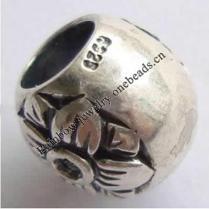 Sterling Silver Beads European Style, No troll, Drum, 10x9mm, Hole:Approx 5MM, Sold by PC