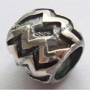 Sterling Silver Beads European Style, No troll, Drum, 9x8mm, Hole:Approx 5MM, Sold by PC