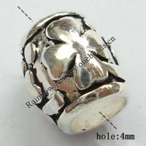 Sterling Silver Beads European Style, No troll, Drum, 9x8mm, Hole:Approx 4MM, Sold by PC