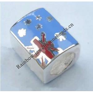 Sterling Silver Beads European Style, No troll, with enamel, Tube, 7x8x9mm, Hole:Approx 4MM, Sold by PC