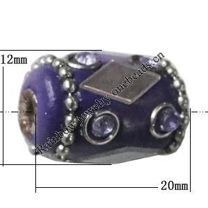 Indonesia Beads Handmade, Column 20x12mm, Hole:Approx 3mm, Sold by PC