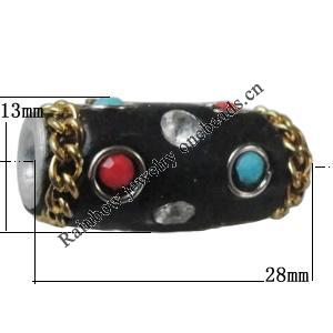 Indonesia Beads Handmade, Tube 28x13mm, Hole:Approx 4mm, Sold by PC