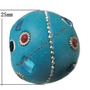 Indonesia Beads Handmade, Round 25x25mm, Hole:Approx 3mm, Sold by PC