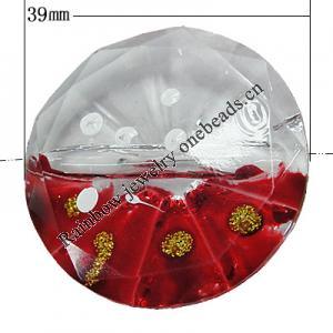 Inner Painted Acrylic Beads, Flat Round 39mm Hole:3mm, Sold by Bag