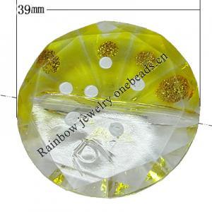 Inner Painted Acrylic Beads, Flat Round 39mm Hole:3mm, Sold by Bag