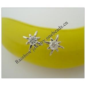 Sterling Silver Earrings platina plating with Zircon, 8.5x8.5mm, Sold by PC