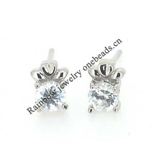 Sterling Silver Earrings platina plating with Zircon, 7x5mm, Sold by PC