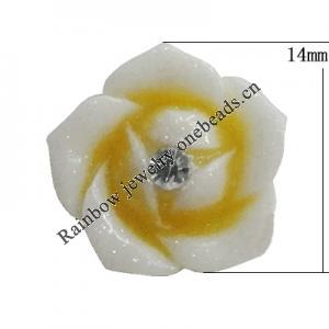 Resin Cabochons, No Hole Headwear & Costume Accessory, Flower with Acrylic Zircon 14mm, Sold by Bag