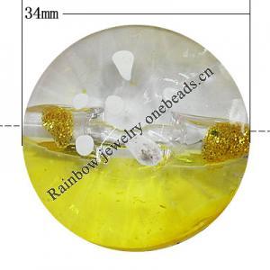Inner Painted Acrylic Beads, Flat Round 34mm Hole:2.5mm, Sold by Bag