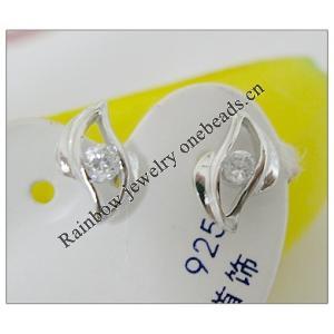 Sterling Silver Earrings platina plating with Zircon, 8.8x5.6mm, Sold by PC