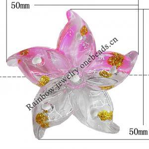 Inner Painted Acrylic Beads, Flower 50mm Hole:2.5mm, Sold by Bag
