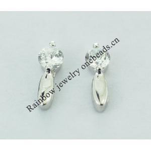 Sterling Silver Earrings platina plating with Zircon, 10x4mm, Sold by PC