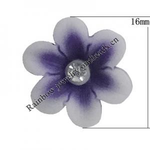 Resin Cabochons, No Hole Headwear & Costume Accessory, Flower with Acrylic Zircon 16mm, Sold by Bag