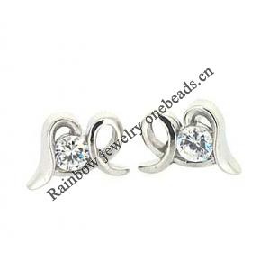 Sterling Silver Earrings platina plating with Zircon, 11x8mm, Sold by PC