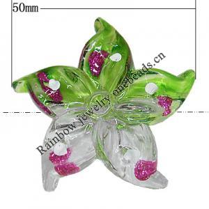 Inner Painted Acrylic Beads, Flower 50mm Hole:2.5mm, Sold by Bag 