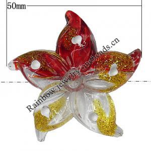 Inner Painted Acrylic Beads, Flower 50mm Hole:2.5mm, Sold by Bag