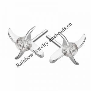 Sterling Silver Earrings platina plating with Zircon, 7.5x7.5mm, Sold by PC