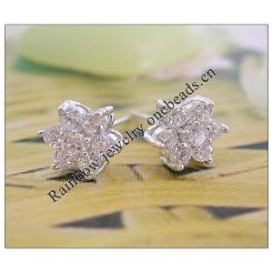 Sterling Silver Earrings platina plating with Zircon, 8.63x7.95mm, Sold by PC